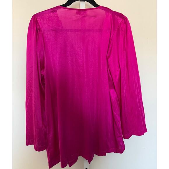 Vintage Vanity Fair Magenta Pink Pajama Top Blouse Nylon Size Medium Lace detail - Picture 5 of 5